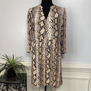 NWOT Maeve Anthropologie Beige Brown Python Print Long Sleeve Dress S